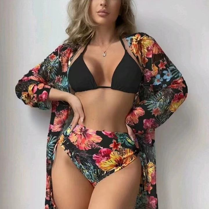 Damen Hochtaillierte Bikini-Set mit floralem Design Drune