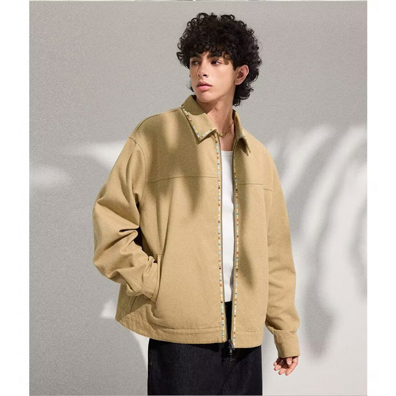 Herren Leichte Blousonjacke mit kontrastierter Zierband-Blende Drune