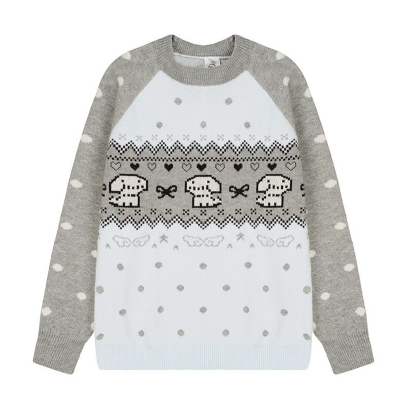 Damen Strickpullover mit Norwegermuster, Raglanärmeln und Rundhalsausschnitt Drune