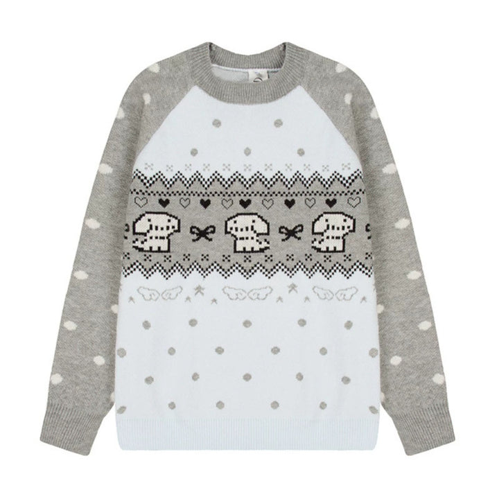Damen Strickpullover mit Norwegermuster, Raglanärmeln und Rundhalsausschnitt Drune