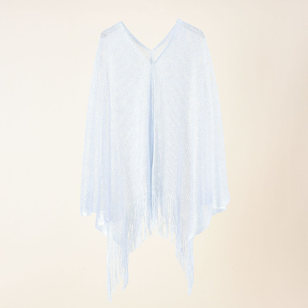 Damen Feinstrick-Mesh-Stola mit Metallic-Glanz und langen Fransen Drune