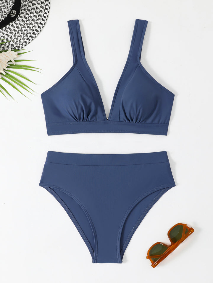 Damen Triangel-Bikini-Set mit gepolstertem Oberteil und hohen Hosen Drune