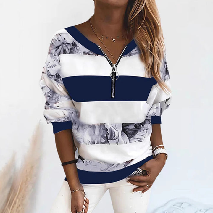 Damen nan weit geschnittenes Sweatshirt mit Ringreißverschluss, Blockstreifen und floralem Einsatz Drune