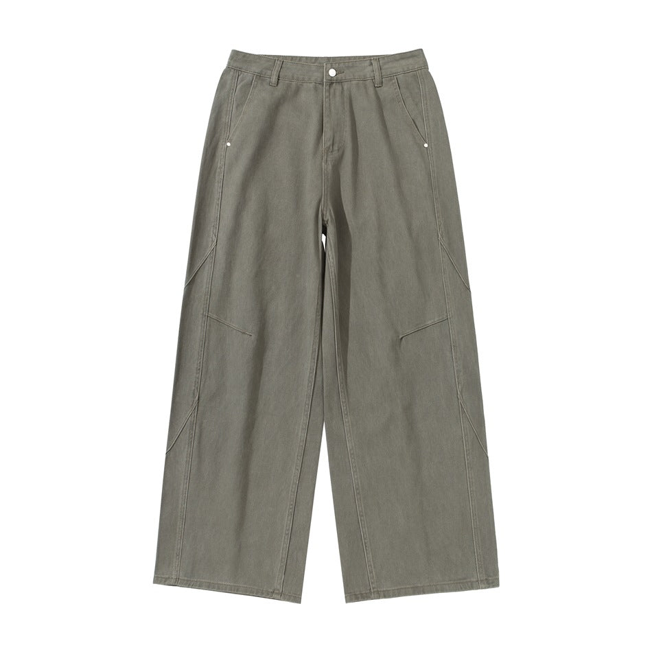 Damen Weite Bundfaltenhose im Utility‑Cargo‑Stil mit hoher Taille und markanten Teilnähten Drune
