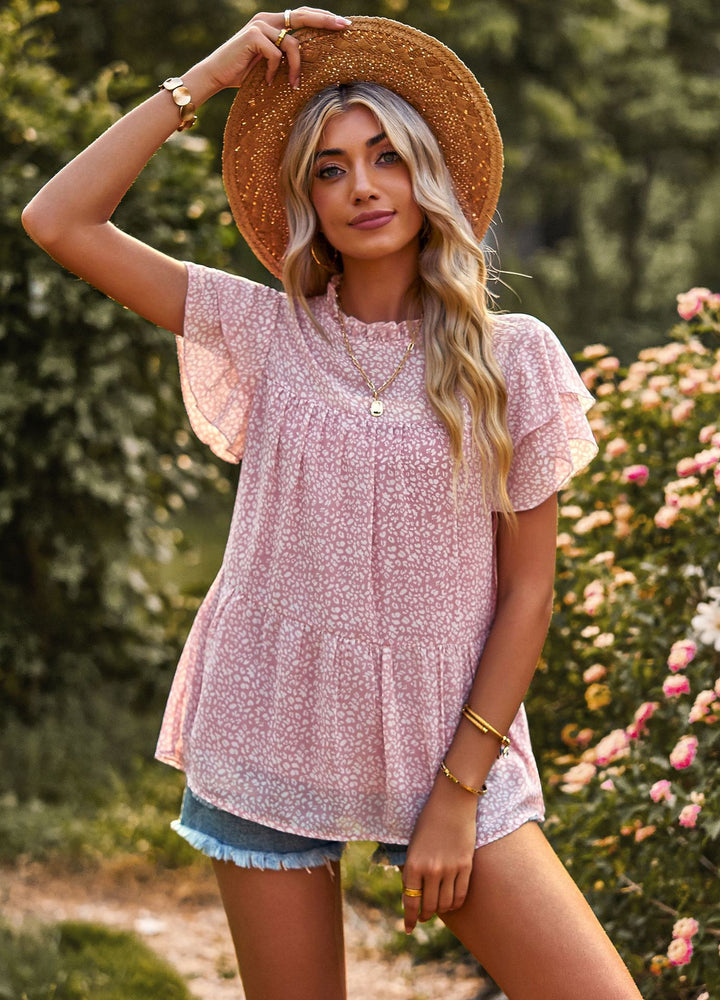 Damen beschwingtes Blusenshirt mit Rüschendetails und floralem Design Drune