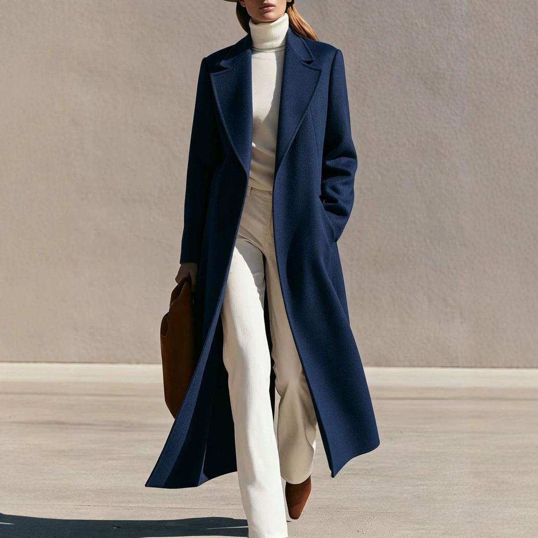 Damen Longline Wollmantel mit weitem Revers und tailliertem Schnitt Drune