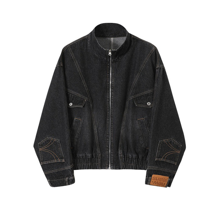 Damen Oversized Jeansjacke mit Stehkragen, Reißverschluss und elastischem Saum Drune