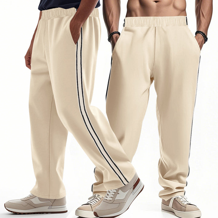 Herren nan lockere Sweat-Jogginghose mit elastischem Bund, seitlichen Doppelstreifen und weichem Baumwollmix Drune
