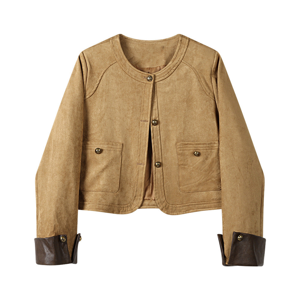 Damen Modische Wildlederjacke mit Taschen Drune
