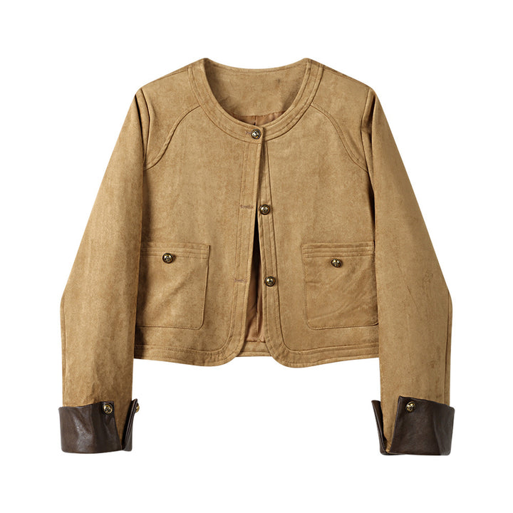 Damen Modische Wildlederjacke mit Taschen Drune