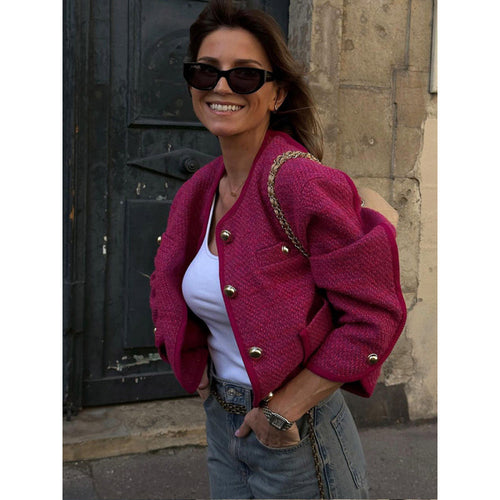 Damen Tweedjacke mit goldenen Knopfdetails Drune