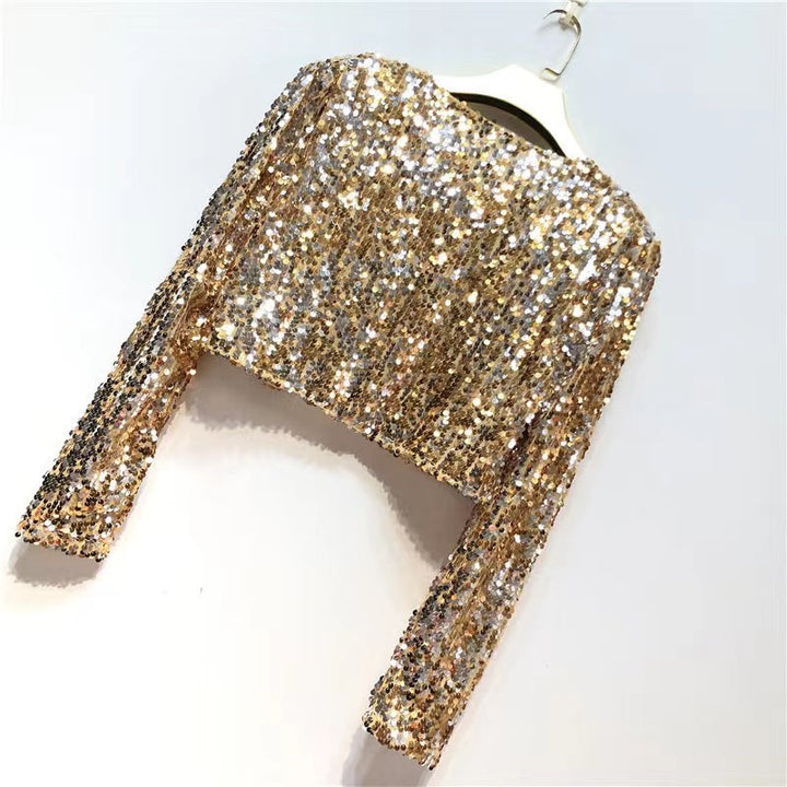 Damen Glitzernde Paillettenjacke mit langem Arm und offenem Schnitt Drune