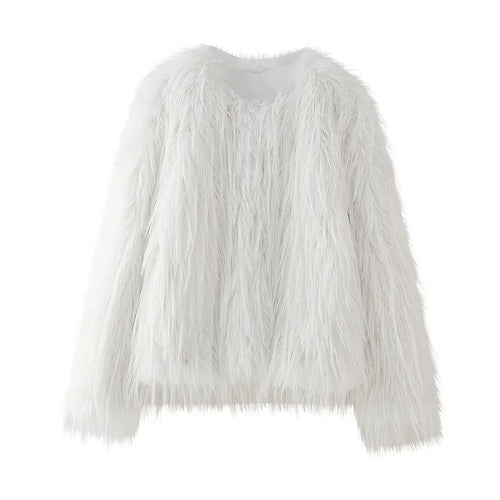 Damen nan kurze Eco-Kunstpelzjacke mit langfaseriger Flokati‑Optik, Rundhalsausschnitt und nahtverdecktem Innenfutter Drune
