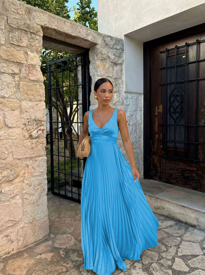 Damen Plisseekleid mit tiefem V-Ausschnitt und eleganter Silhouette Drune