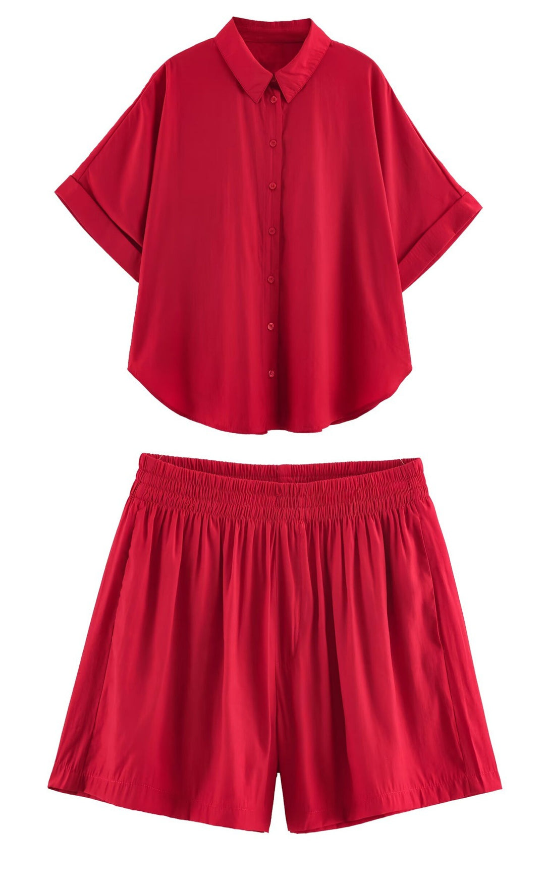 Damen Lockeres zweiteiliges Set mit Oversize-Hemd und Elastik-Shorts Drune