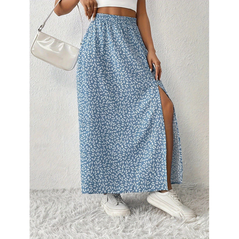 Damen Maxirock mit floralem Muster und seitlichem Schlitz Drune