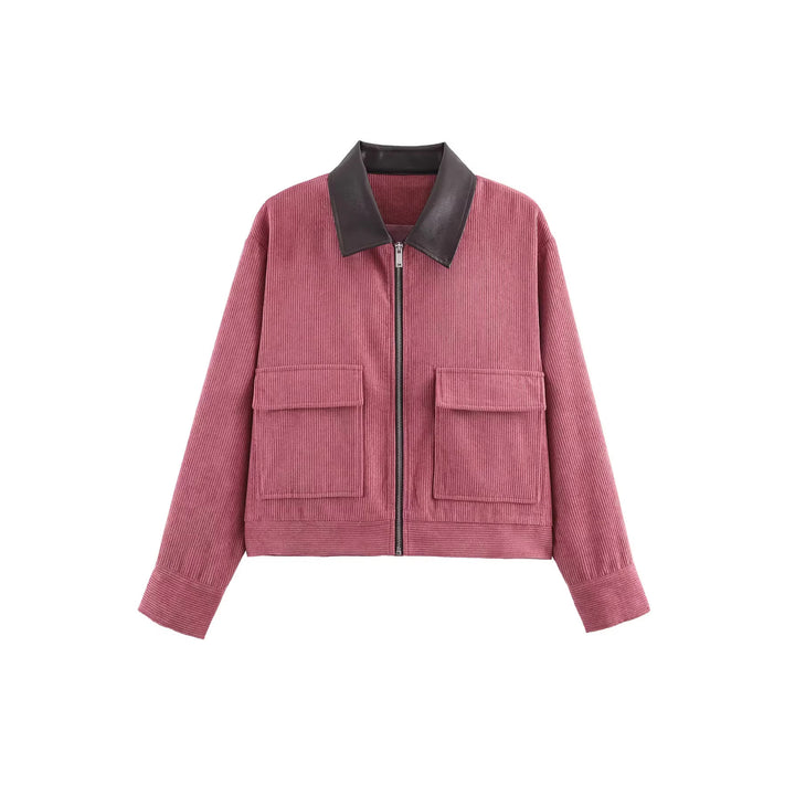 Damen nan Kordjacke mit Lederkragen, durchgehendem Reißverschluss und aufgesetzten Klappentaschen Drune