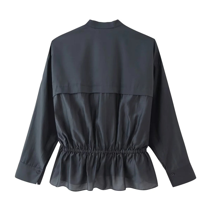 Damen nan Wickelbluse mit Stehkragen, taillierendem Kordelzug und Schößchensaum Drune