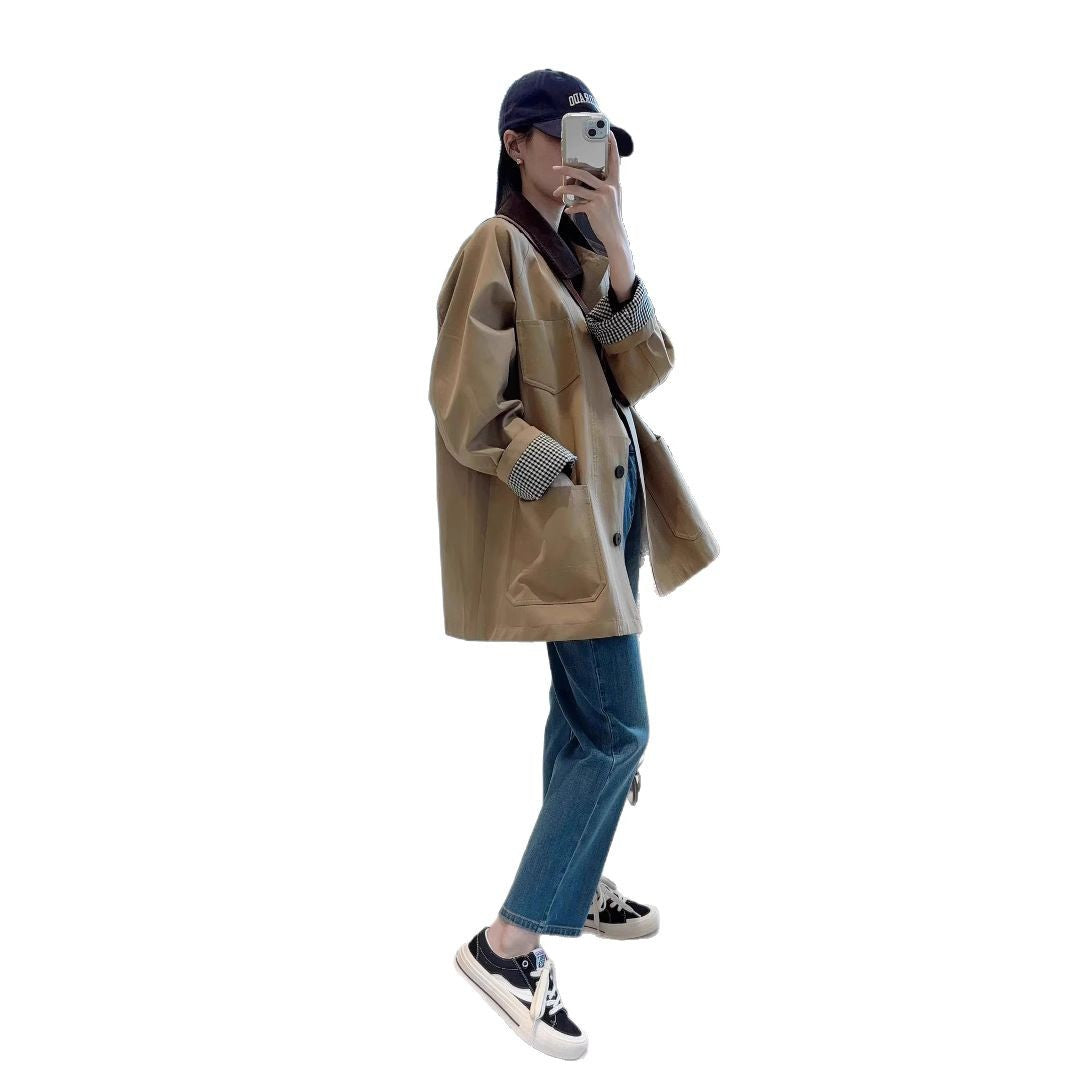 Damen Modische Oversized-Jacke mit kontrastierendem Kragen Drune