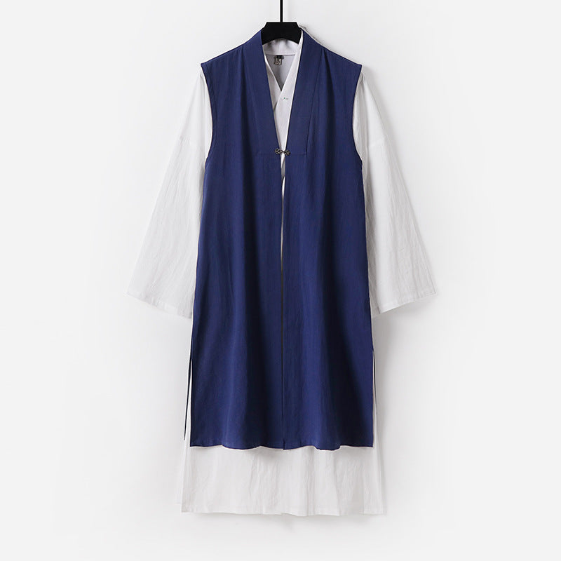 Damen Langer ärmelloser Kimono-Weste mit minimalistischer Linienführung und dekorativem Knebelverschluss Drune