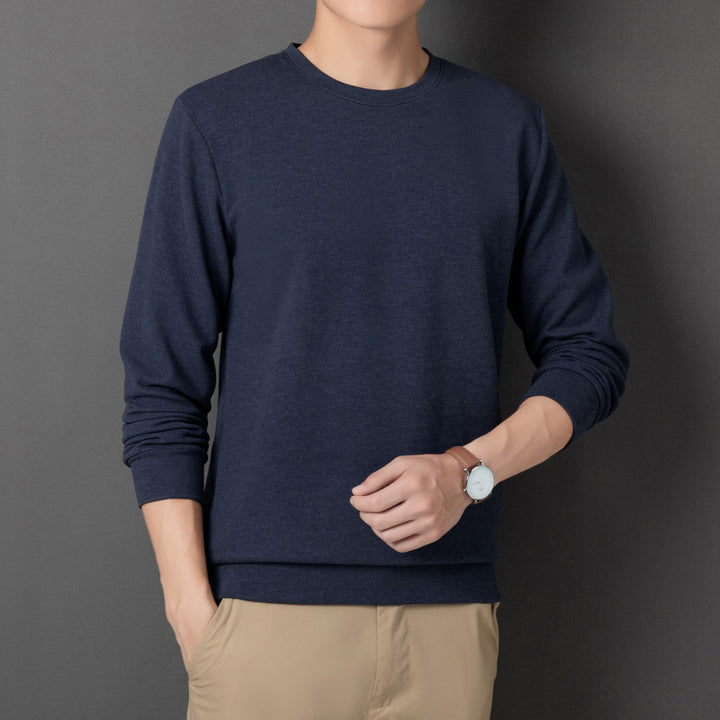 Herren Feines Rundhals-Sweatshirt aus Baumwollmix mit Regular-Fit und Rippbündchen Drune