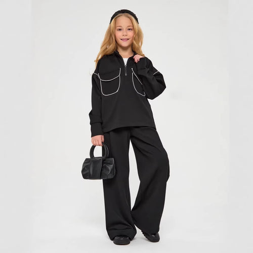 Damen sportlicher Sweatpullover mit halbem Reißverschluss und praktischen Taschen