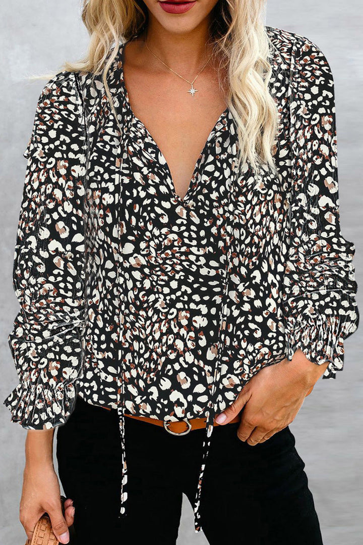 Damen Bluse mit Rüschendetails und tiefem V-Ausschnitt Drune