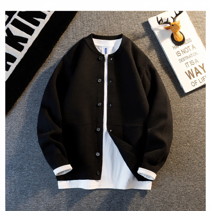 Unisex Feinstrick-Cardigan mit Rundhals, aufgesetzten Taschen und Rippbündchen Drune