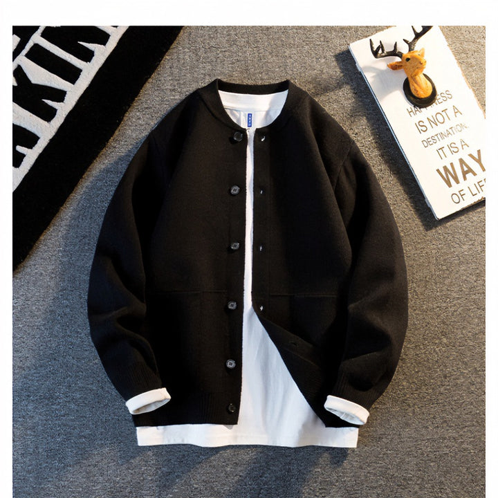 Unisex Feinstrick-Cardigan mit Rundhals, aufgesetzten Taschen und Rippbündchen Drune