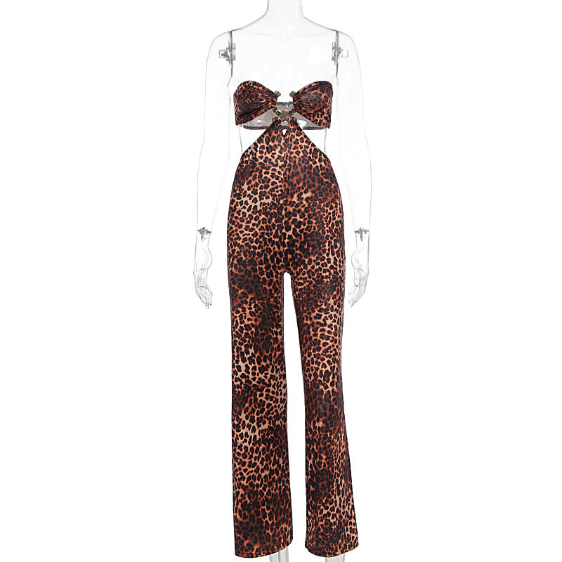 Damen Jumpsuit mit aufregendem Leopardendruck und raffiniertem Rückenausschnitt Drune