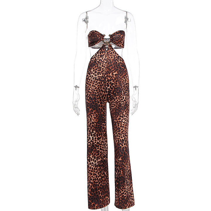 Damen Jumpsuit mit aufregendem Leopardendruck und raffiniertem Rückenausschnitt Drune