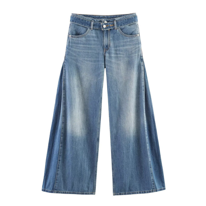 Damen Weite Denim-Hose mit extraweitem Schlag und seitlichen Falteinsätzen Drune