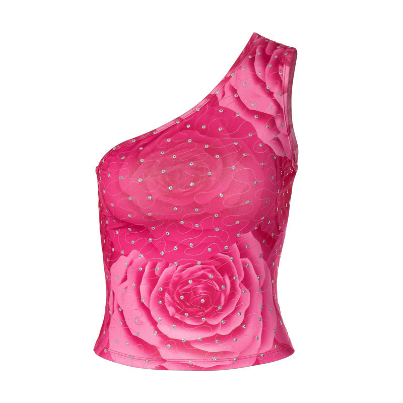Damen asymmetrisches Bustier mit floralem Motiv und Strassdetails Drune