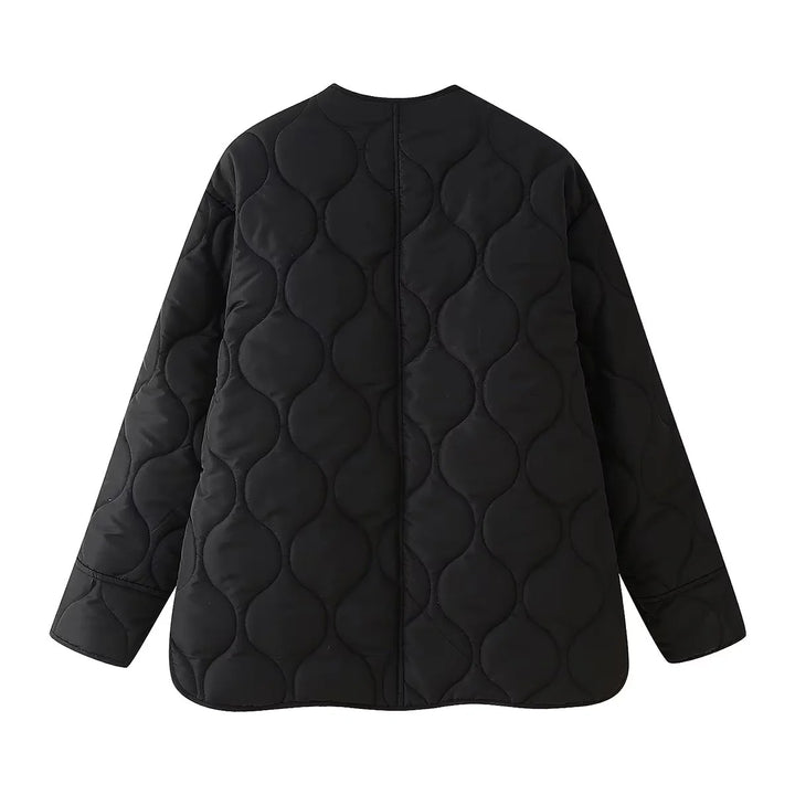 Damen nan leichte wattierte Liner-Jacke mit rundem Ausschnitt, organischer Wellensteppung und verdeckter Druckknopfleiste Drune