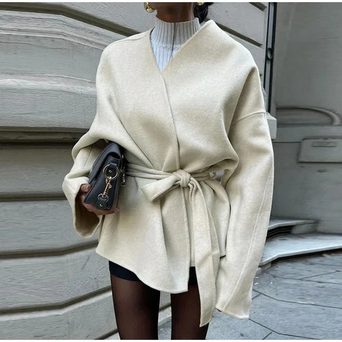 Damen Oversized Wickeljacke mit breiten Ärmeln Drune