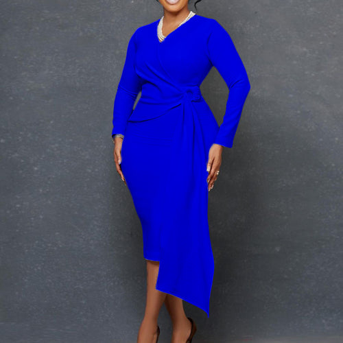 Damen Wickelkleid mit elegante Drapierung und modischem Taillengürtel Drune