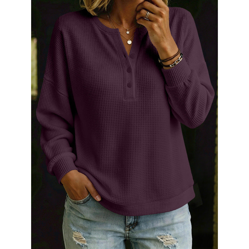 Damen Waffelstrick-Henleypullover mit Oversize-Schnitt Drune