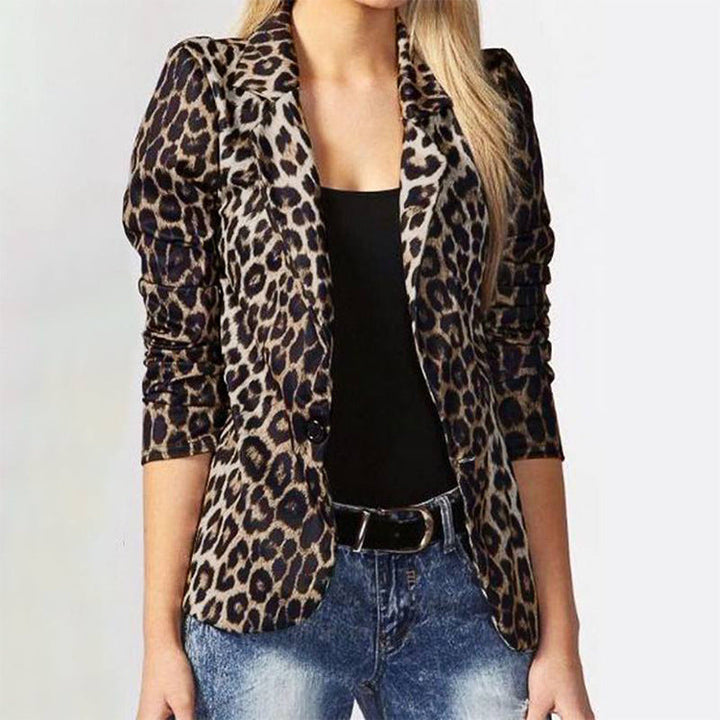 Damen Elegante Leopard-Muster Blazerjacke mit tailliertem Schnitt Drune