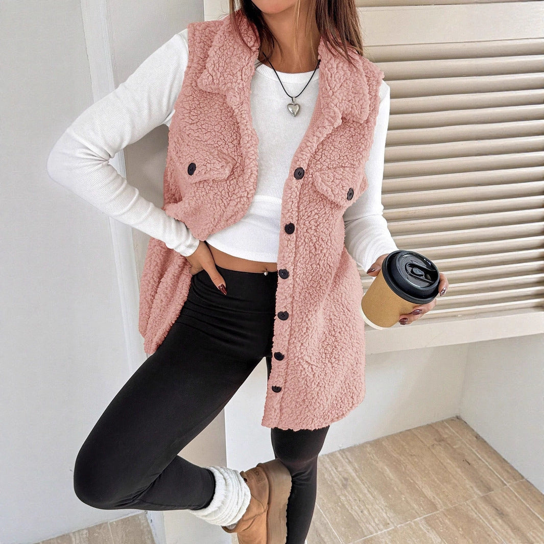 Damen Teddy-Weste mit Taschen Drune
