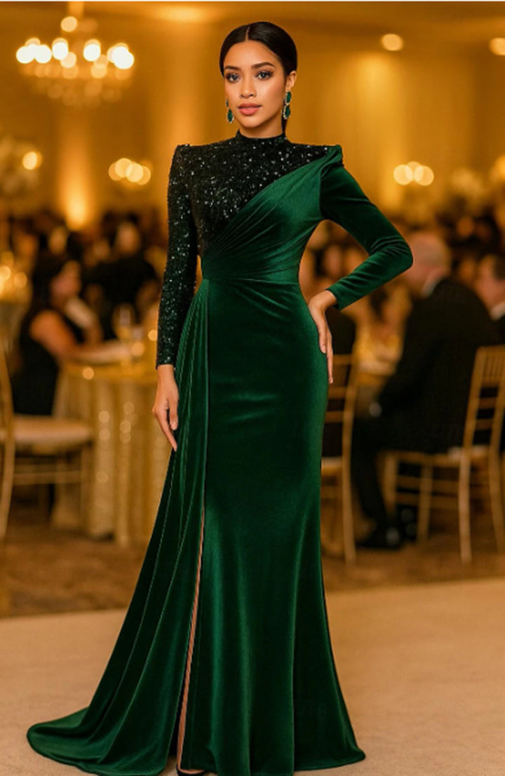 Damen Elegantes Abendkleid mit schimmerndem Oberteil und raffinierter Drapierung Drune