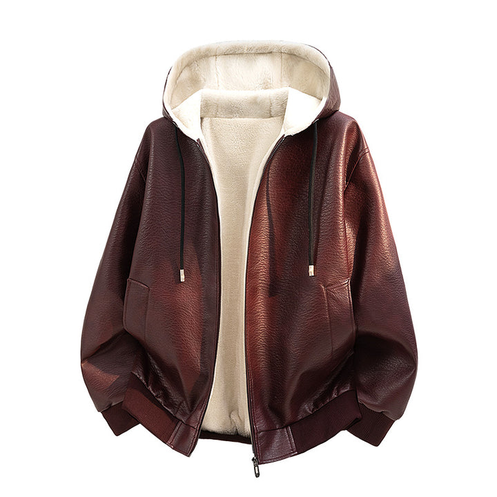 Damen Modische Kunstlederjacke mit Teddyfutter Drune