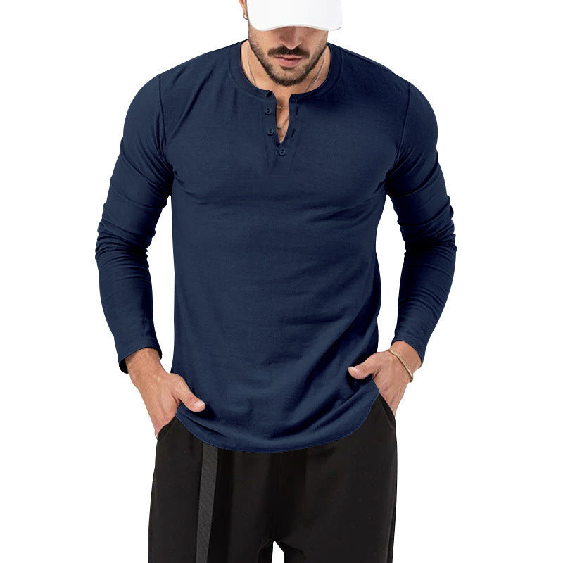 Herren Langarm-Henley-Shirt mit hochwertiger Baumwollmischung und modischen Knopfdetails Drune