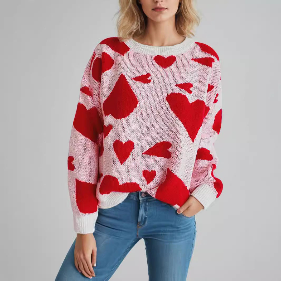 Damen gemütlicher Pullover mit verspieltem Herzmotiv Drune