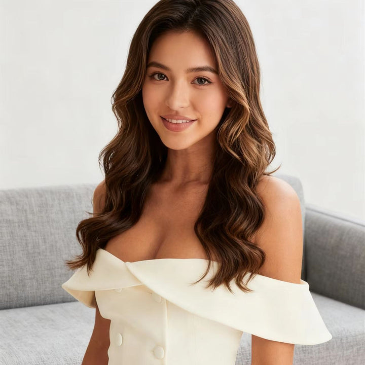 Damen Schulterfreies Cocktailkleid mit eleganten Falten und klassischem Blazer-Design Drune