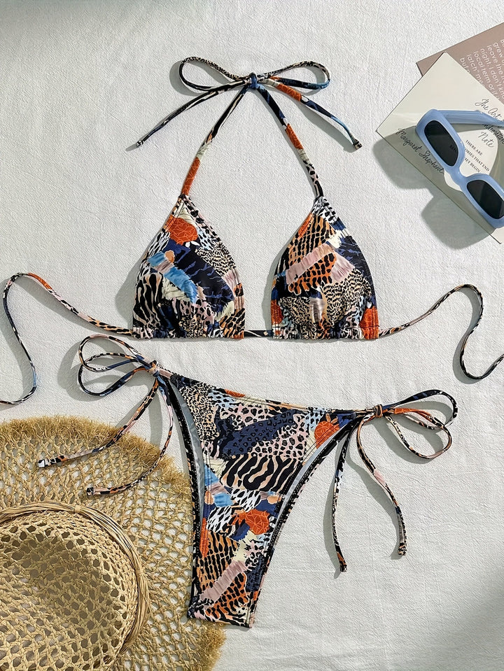 Damen Bandeau-Bikini mit verstellbaren Trägern und animalischem Muster Drune