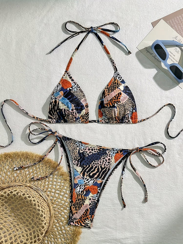 Damen Bandeau-Bikini mit verstellbaren Trägern und animalischem Muster Drune