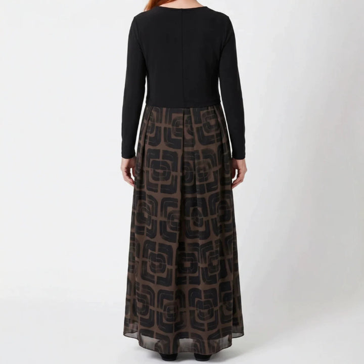 Damen nan V-Ausschnitt Maxikleid mit tailliertem Wickeloberteil und transparentem gemustertem Overlayrock Drune