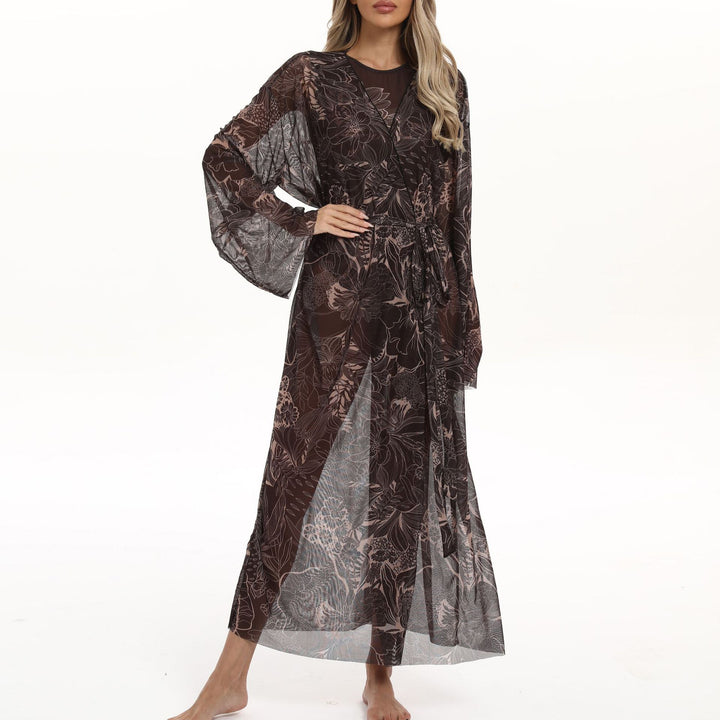 Damen Transparenter Strandkimono mit floralen Mustern Drune
