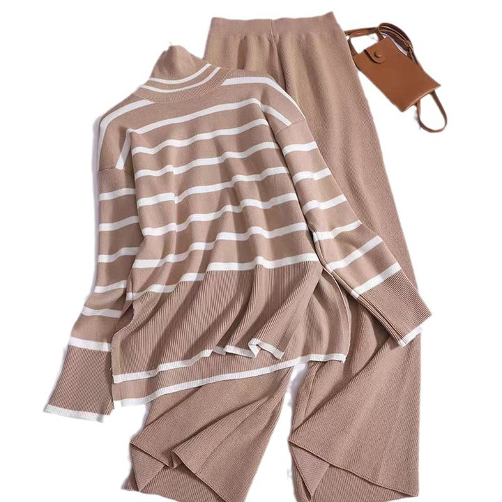 Damen modisches Strickensemble mit feinen Streifen Drune