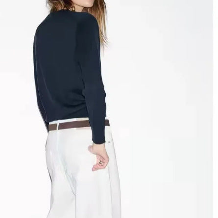 Damen Feiner V-Ausschnitt-Strickpullover mit integriertem Kontrast-Layer Drune